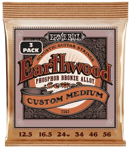Ernie Ball 3543 Earthwood Custom Medium Phosphor Bronze 3-Pack