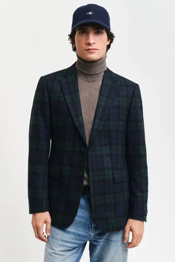 SAKO GANT SLIM BLACK WATCH CHECK BLAZER MARINE