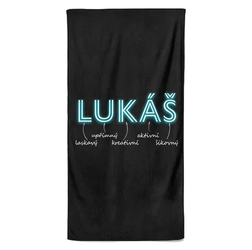 Osuška Mužská jména – NEON (Jméno: Lukáš, Velikost osušky: 70x140cm)