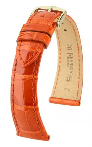 Řemínek Hirsch London Alligator - oranžový, lesk - 20 mm - M – Střední délka - 16 mm - Rose Gold