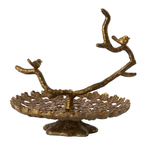 Bronzový kovový patrový etažér s ptáčky Tresa Bird Antique - 37*35*37 cm Light & Living