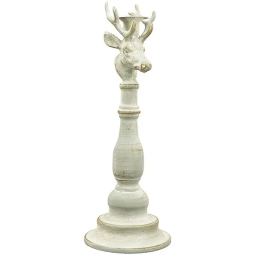 Šedý antik kovový svícen ArtFerro s jelenem - 13,5*13,5*37cm  Exner