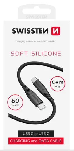 SWISSTEN DATOVÝ KABEL SOFT SILICONE USB-C / USB-C 0,4 M ČERNÝ