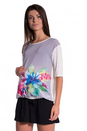 bemaamaa Těhotenské triko/halenka s potiskem květin - šedé, vel. L