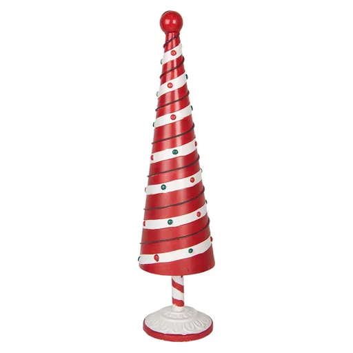 Bílo-červená kovová dekorace vánoční stromek Christmas Tree L - Ø 13*49 cm Clayre & Eef