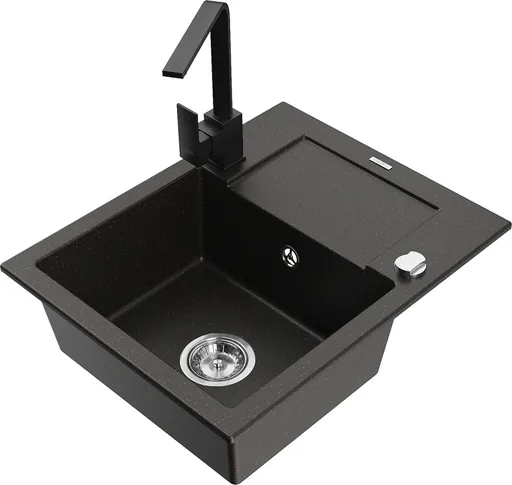MEXEN/S Enzo granitový dřez 1-miska s odkapávačem včetně baterie Rita, černý/zlatý metalik 6506-75-670300-70