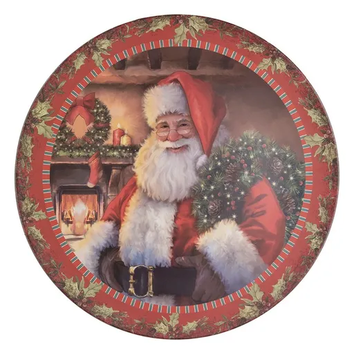 Vánoční plastový kulatý servírovací podnos/talíř Santa Claus - Ø 40*1 cm Clayre & Eef
