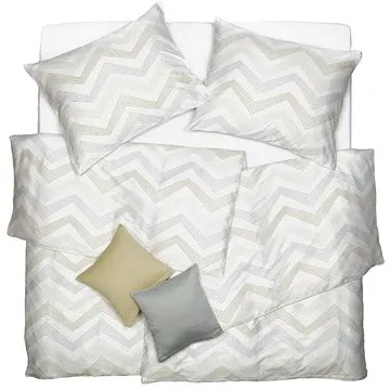 SCANquilt povlečení SATÉN PLUS zik zak bílozlatošedá (31794)