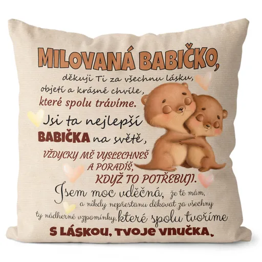 Polštář Milovaná babičko – vydry (Velikost: 40 x 40 cm)