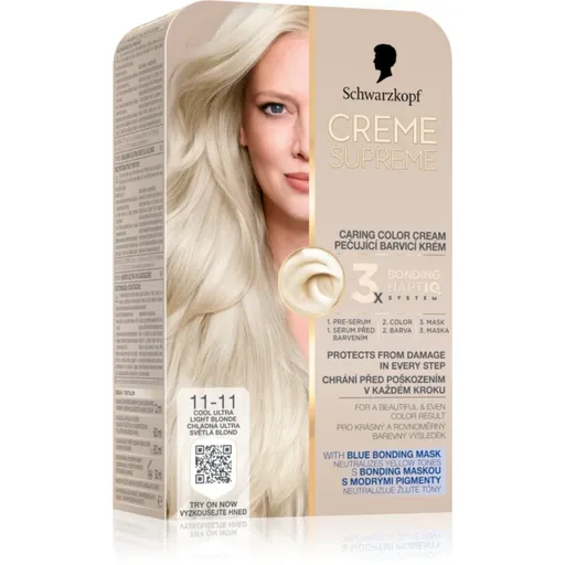 Schwarzkopf Creme Supreme permanentní barva na vlasy odstín 11-11 Chladná ultra světlá blond 60 ml