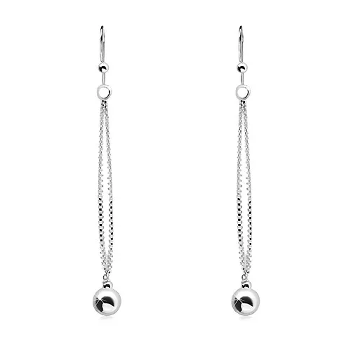 Náušnice ze stříbra 925, tenký zdvojený řetízek s visící kuličkou