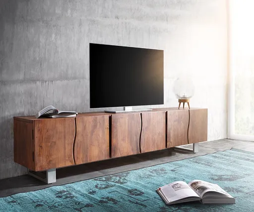 TV stolek Live Edge 220 cm akácie hnědá masiv 6 dvířek