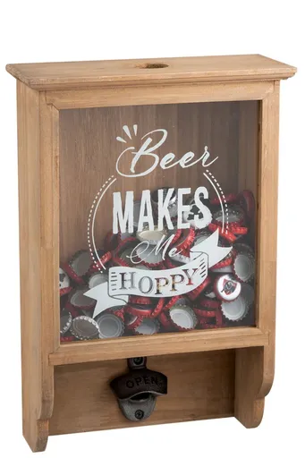 Nástěnná dřevěná skříňka na zátky s otvírákem - 25*10*37cm J-Line by Jolipa