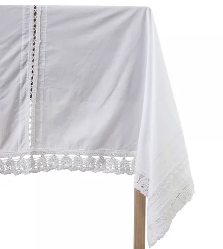 Bílý bavlněný ubrus s krajkou Valine - 140*340 cm Chic Antique