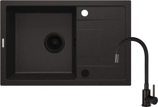 DEANTE Dřez Corio z granitu metalické grafitové, s baterií, 1-dřez s odkapávačem ZRCPG113