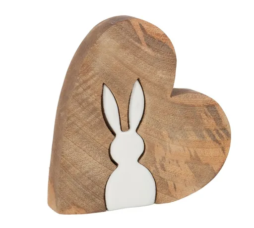 Dřevěná velikonoční dekorace Srdíčko se zajíčkem - 13*2,5*12 cm J-Line by Jolipa
