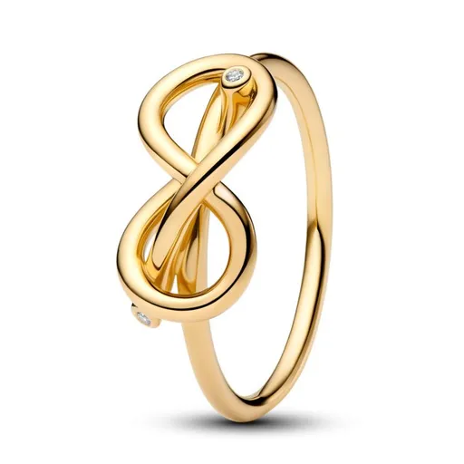 Pandora Pozlacený prsten Uzel nekonečna s kubickými zirkony Shine Moments 163759C01 54 mm