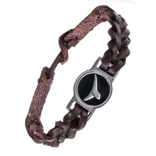 Tmavohnědý kožený náramek - maorský ornament, rozdvojená linie