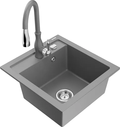 MEXEN/S Vito granitový dřez 1-miska včetně baterie Savita, šedá 6503-71-672601-71