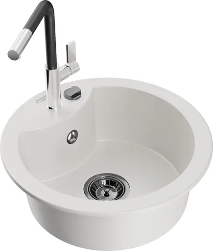 MEXEN/S Diego granitový dřez 1-miska včetně baterie Flora, bílá 6512-20-670401-07-B