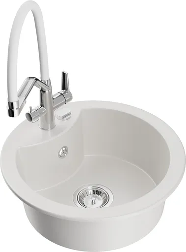 MEXEN/S Diego granitový dřez 1-miska včetně baterie Duo, bílá 6512-20-671701-02