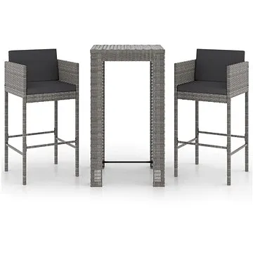 3dílný zahradní barový set s poduškami polyratan šedý, 3094779 (3094779)