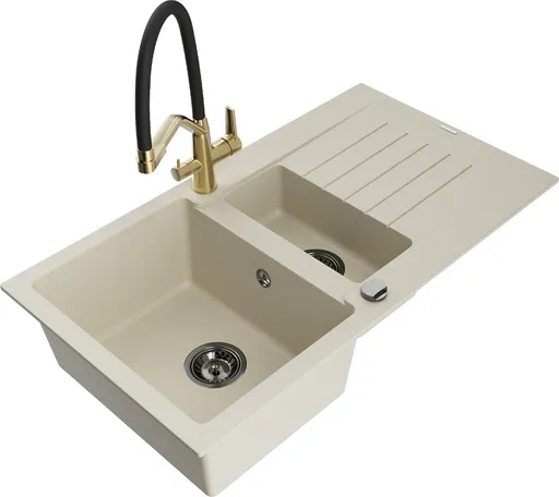 MEXEN/S Matias granitový dřez 1.5 s odkapávačem včetně baterie Duo, béžová 6502-69-671701-57-B