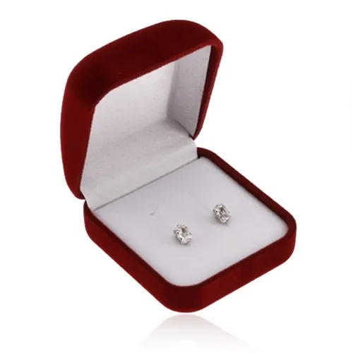 Sametová krabička na prsteny nebo náušnice, barva bordó, zkosená horní část