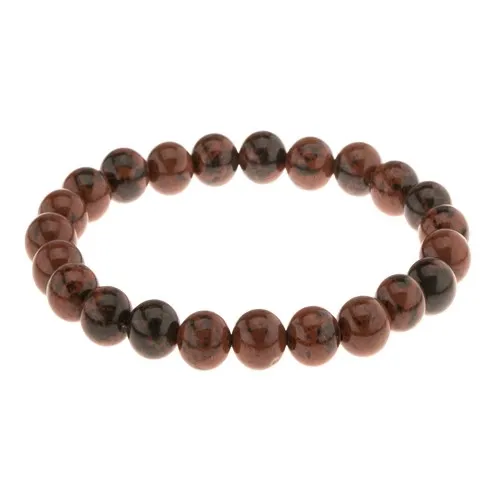 Náramek z hnědých kuliček s nepravidelnými černými skvrnkami, gumička