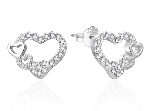 Agato Stříbrné srdíčkové náušnice s čirými zirkony AGT-E236PW