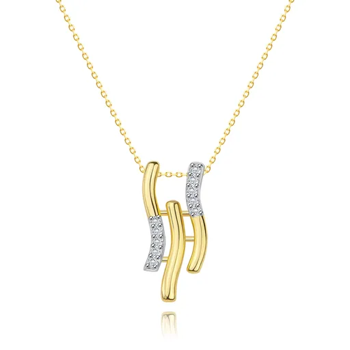 Náhrdelník ze 14K zlata - vlnky s čirými zirkony, tenký řetízek