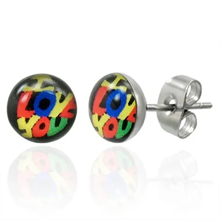 Ocelové náušnice ve stylu Murano I LOVE YOU