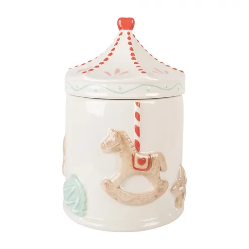 Bílá keramická dóza s houpacími koníky - Ø 15*22 cm Clayre & Eef
