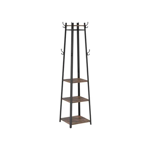 Stojan na oblečení s policemi a háčky, hnědá/černá