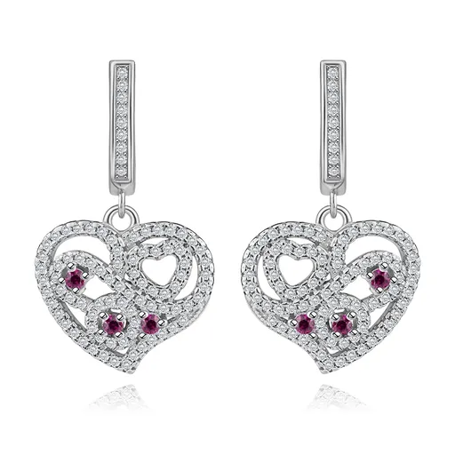 Náušnice ze stříbra 925, srdíčko zdobené čirými a růžovými zirkonky