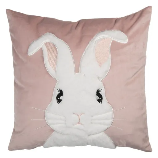 Růžový sametový povlak na polštář s hlavou králíka - 45*45cm Clayre & Eef