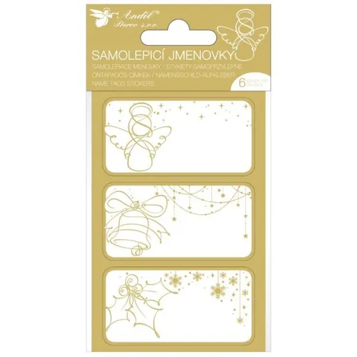 Anděl Přerov Samolepicí jmenovky na dárky 8 x 16 cm se zlatou ražbou, 6 ks