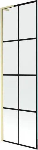 MEXEN/S Next L vanová zástěna FIX 60 x 150, černá vzor, zlatá kartáčovaná 895-060-000-03-77-55