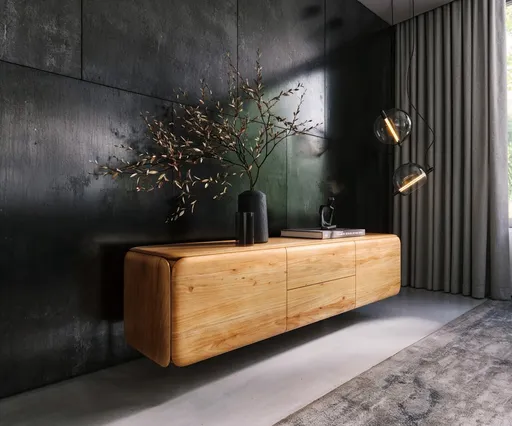 TV stolek Shavani 175 cm akácie přírodní 2 dvířka 2 zásuvky