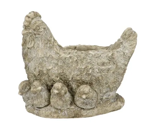 Šedý antik cementový květináč slepice s kuřátky Chick Uniq - 21*16*19 cm daan kromhout