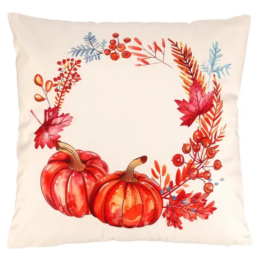 Polštář s výplní Dýně a listí sametová, 45 x 45 cm