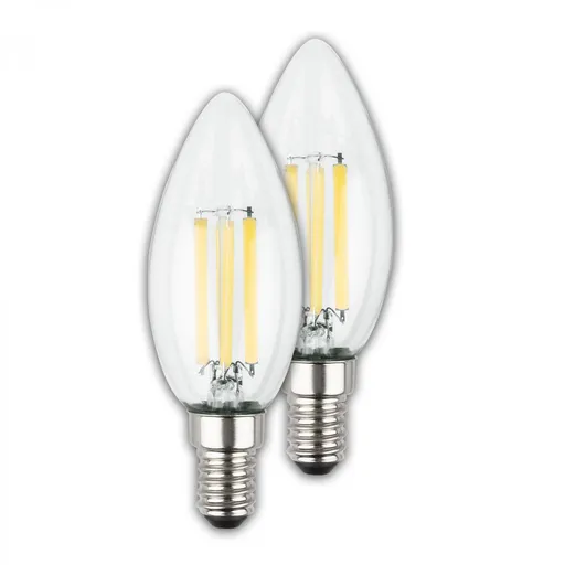BRILONER EEK A 2ks sada E14 LED žárovka, třída A, Filament, 50.000h, 840lm, 4W, teple bílé světlo, svíčka 0553004