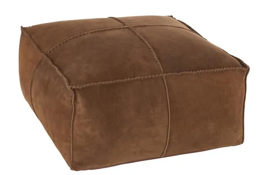 Hnědý kožený puf Stich- 50*50*25cm J-Line by Jolipa