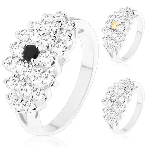 Prsten ve stříbrném odstínu, širší pás čirých zirkonků, barevný střed - Velikost: 54, Barva: Oranžová