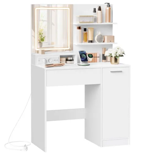 Kosmetický stolek s LED zrcadlem, USB, bílý, 80x40x132,5 cm