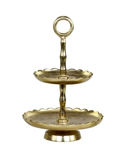 Mosazný antik dekorační kovový etažér Lace Brass - Ø 18*27 cm Chic Antique