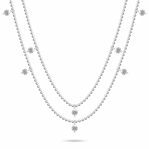 Brilio Silver Dvojitý kuličkový náhrdelník s kubickými zirkony NCL187W