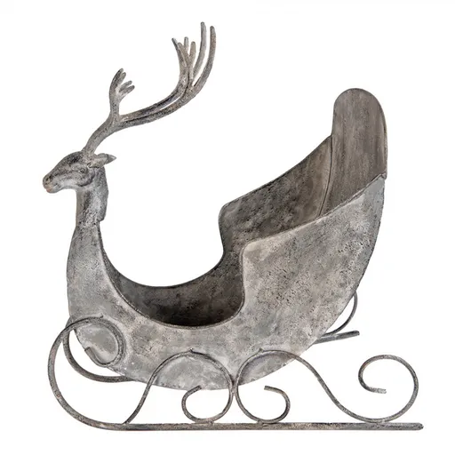 Zinková antik kovová dekorace sáně s jelenem Deer - 44*34*47 cm Clayre & Eef