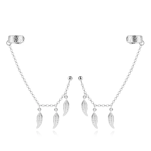 Náušnice ze stříbra 925 - kulička, řetízek s pírky, klipsová náušnice