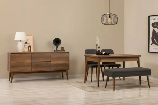 Set s rozkládacím stolem, židlemi a konzolou (5 kusů) Vina 02 1053 - Walnut, Anthracite